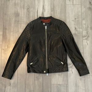 All Saints real leather motorcycle jacket with silver trim
